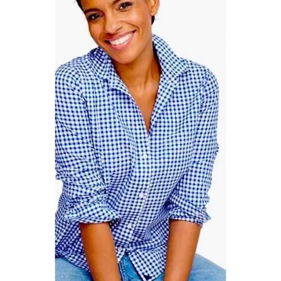 UNTUCKit Belleza women’s Blue Check Shirt NWT Size 2 - Picture 1 of 4